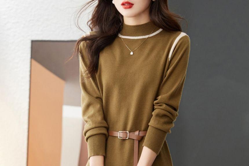 Long-Sleeve Crew Neck Striped Sweater Dress Product Image