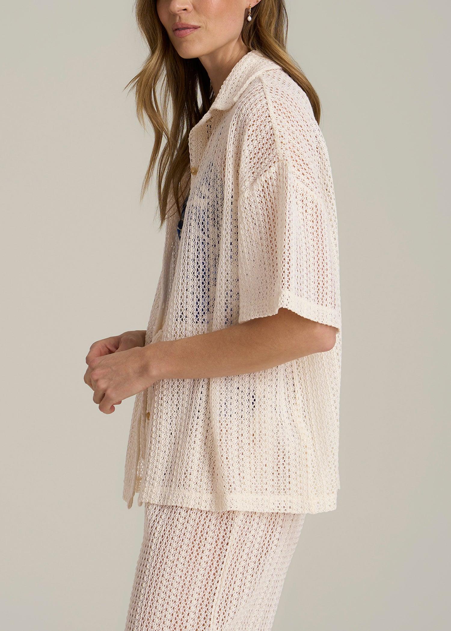 Openwork Loose Knit Top for Tall Women in Natural Product Image