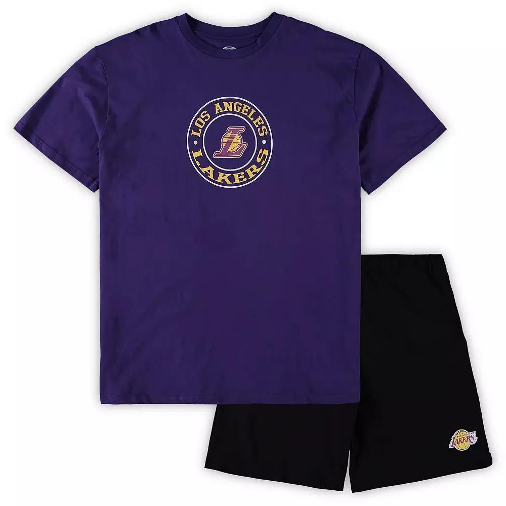 Men's Concepts Sport Purple/Black Los Angeles Lakers Big & Tall T-Shirt & Shorts Sleep Set, Size: 4XLT Product Image