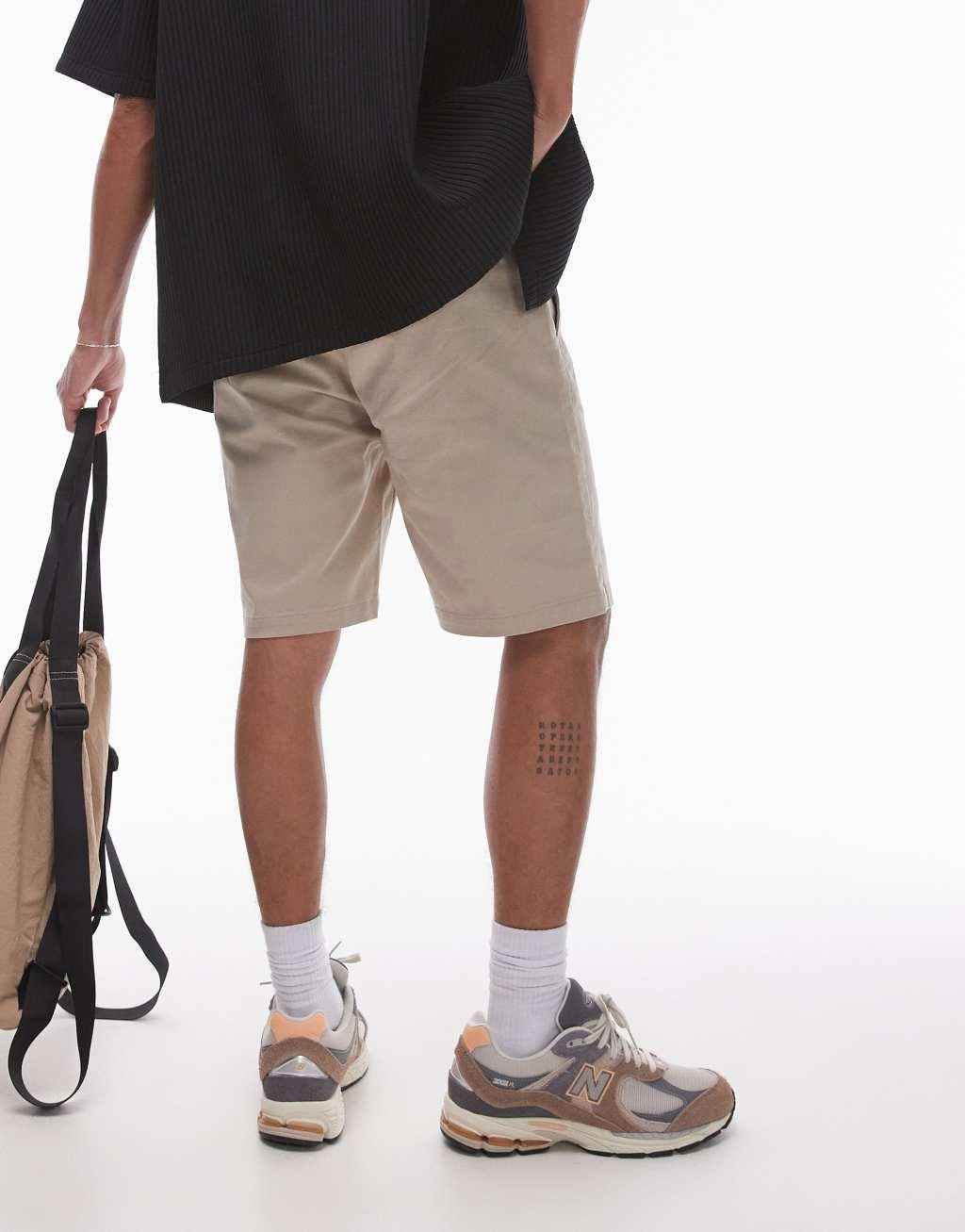 Topman slim chino shorts in stone Product Image