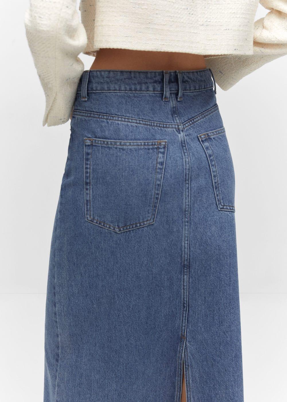 Mango raw hem detail denim maxi skirt Product Image
