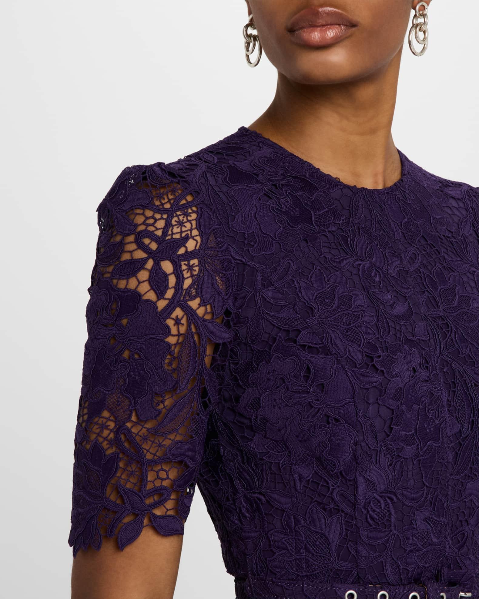Floral Toile Lace Belted Midi Dress Product Image