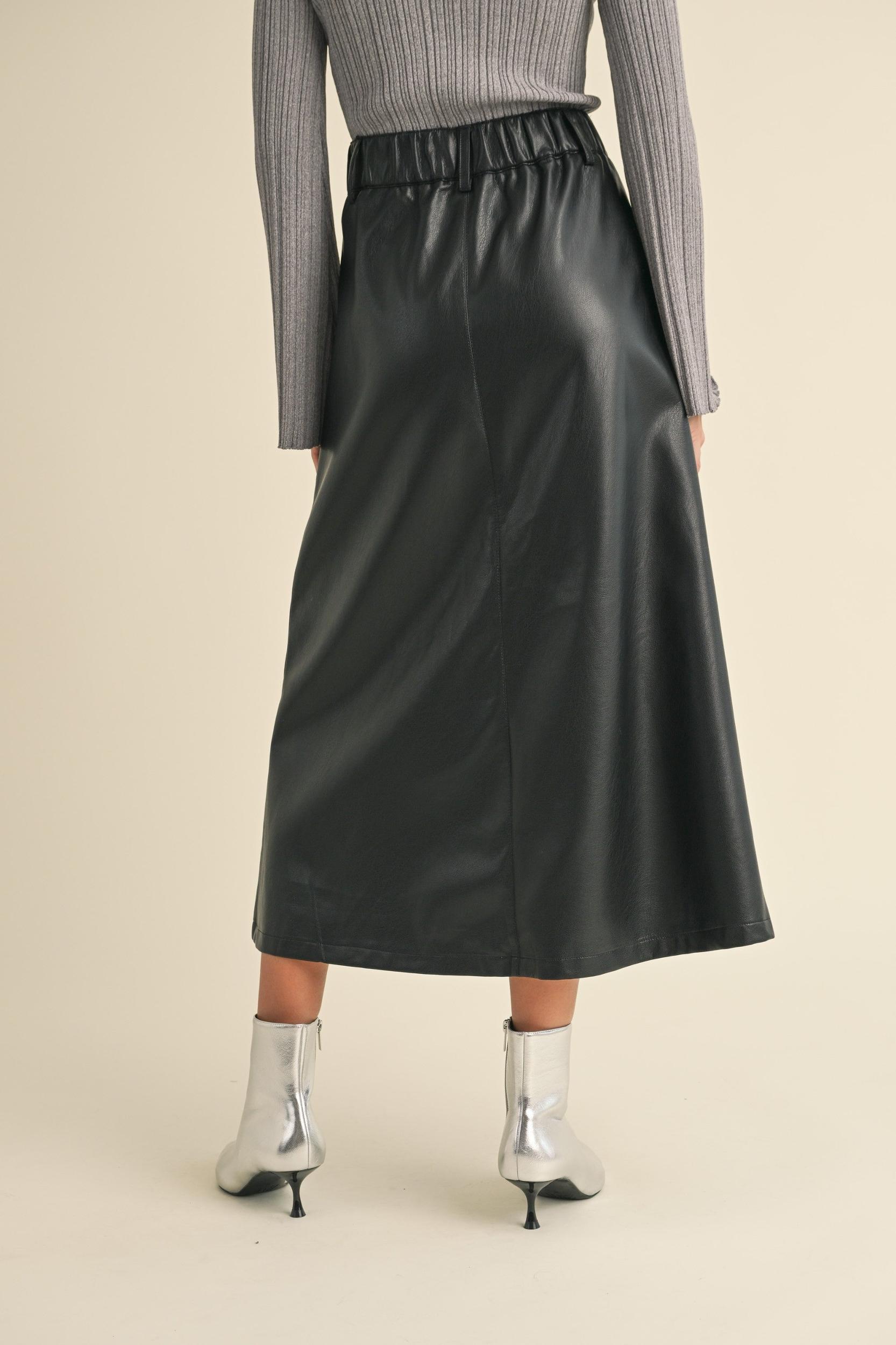 Front Slit A line Maxi Pleather Skirt Product Image