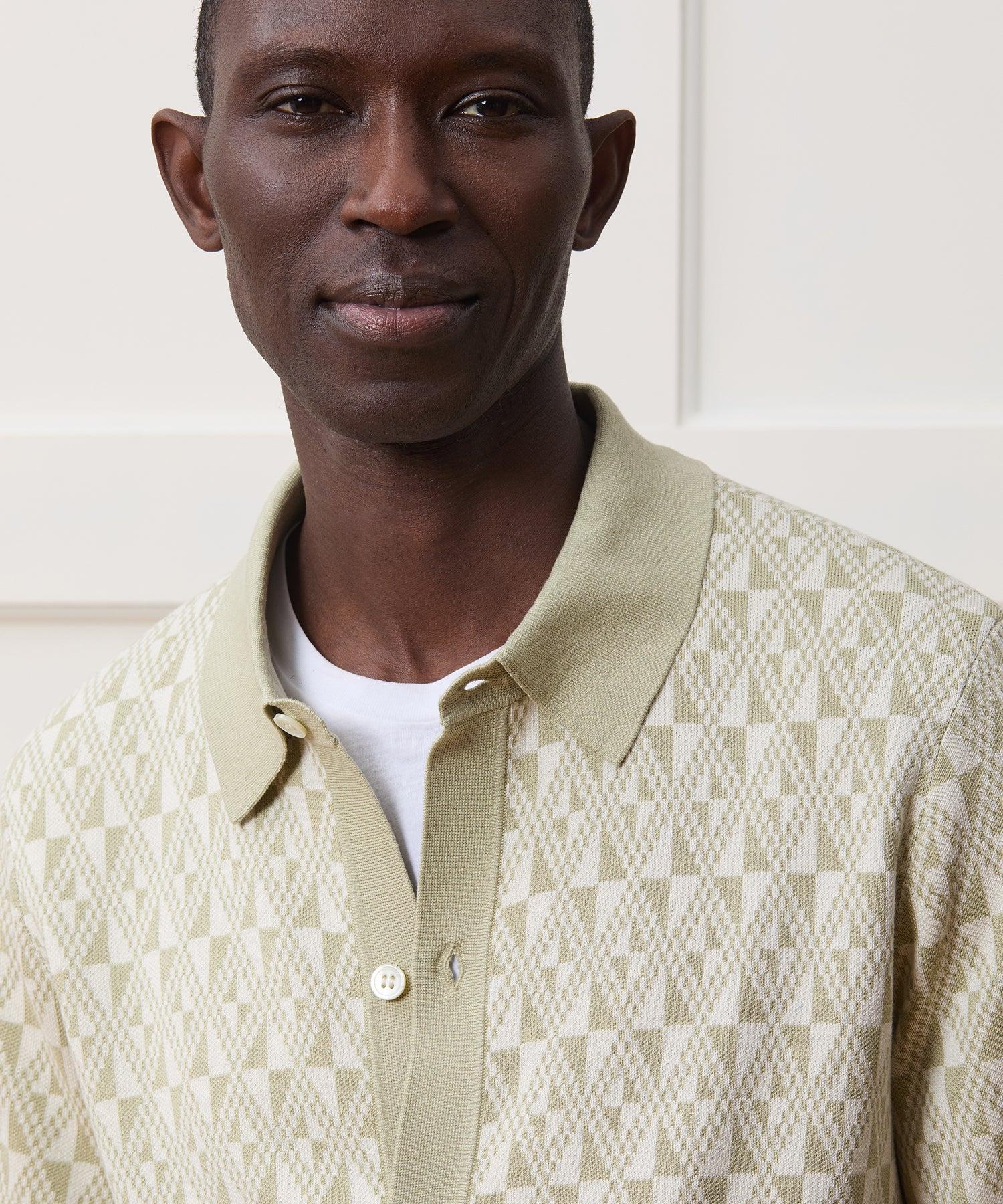 Silk-Cotton Full-Placket Sweater Polo Product Image