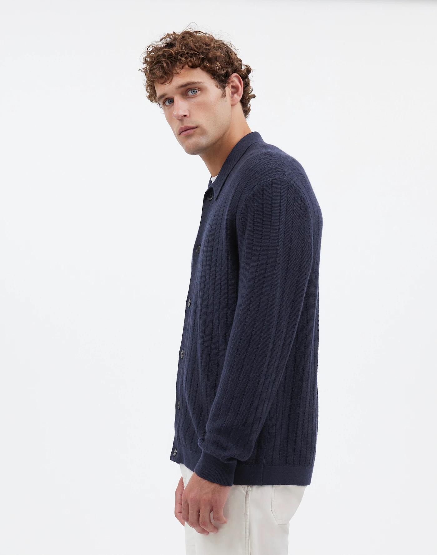 Button-Up Long-Sleeve Polo Shirt in Merino Wool Product Image
