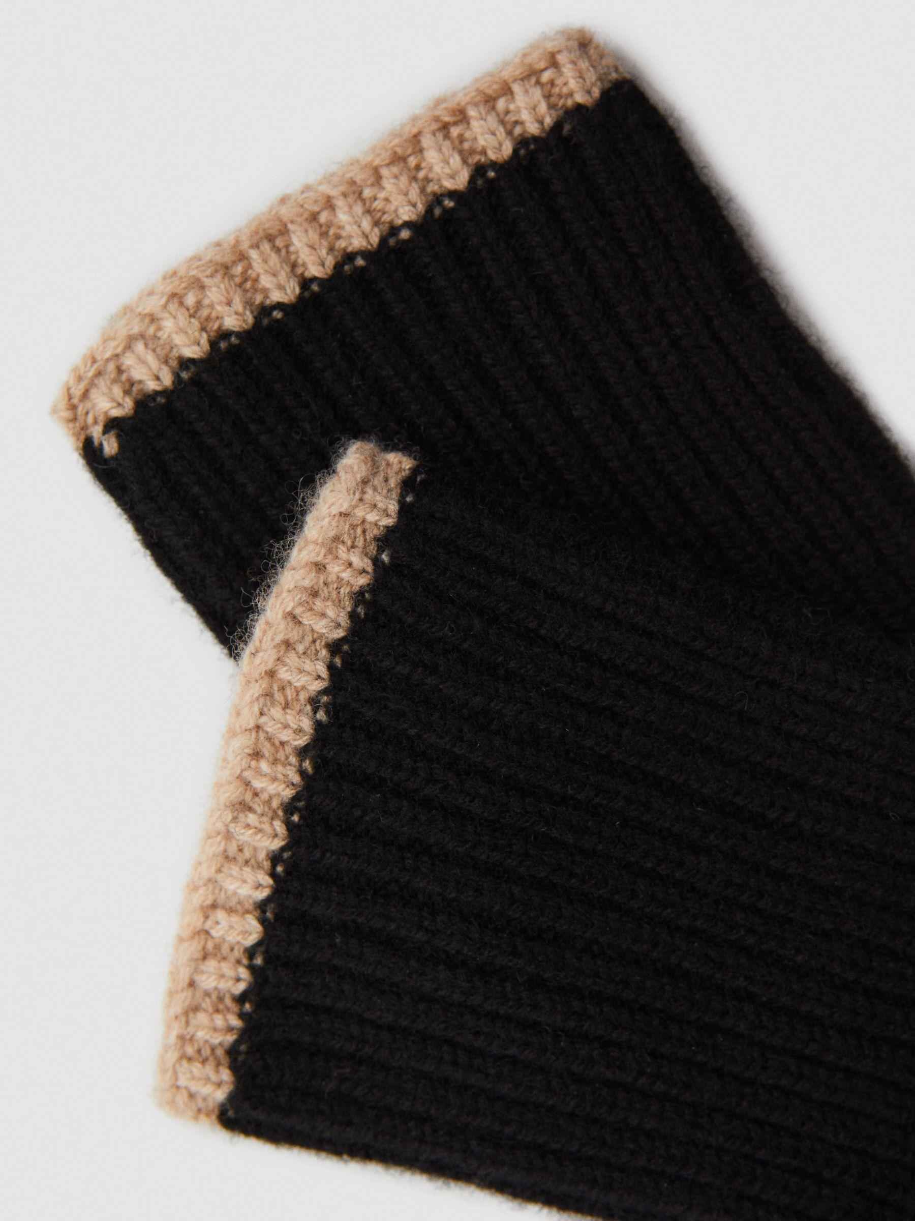 Wool Blend Contrast Trim Gloves in Black/Camel Product Image