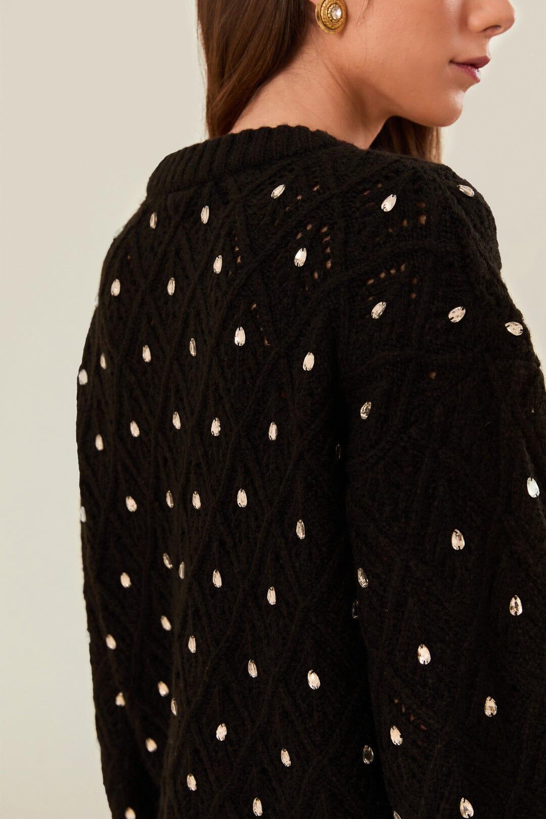 Black Lace Knit Sweater, BLACK / XL Product Image