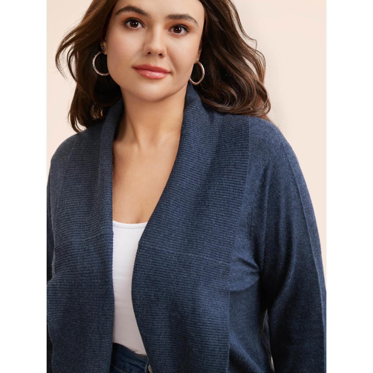 Plus Size Supersoft Essentials Textured Lapel Collar Cardigan Midnight Women Casual Loose Long Sleeve Everyday Cardigans BloomChic 12/L Product Image