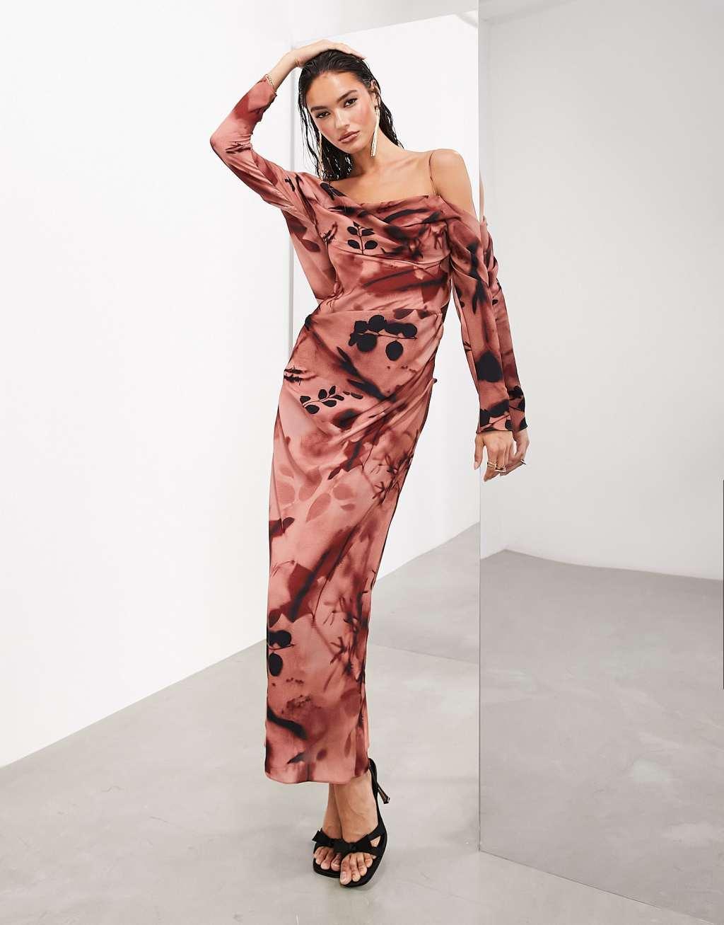 ASOS EDITION drape bardot long sleeve maxi dress Product Image