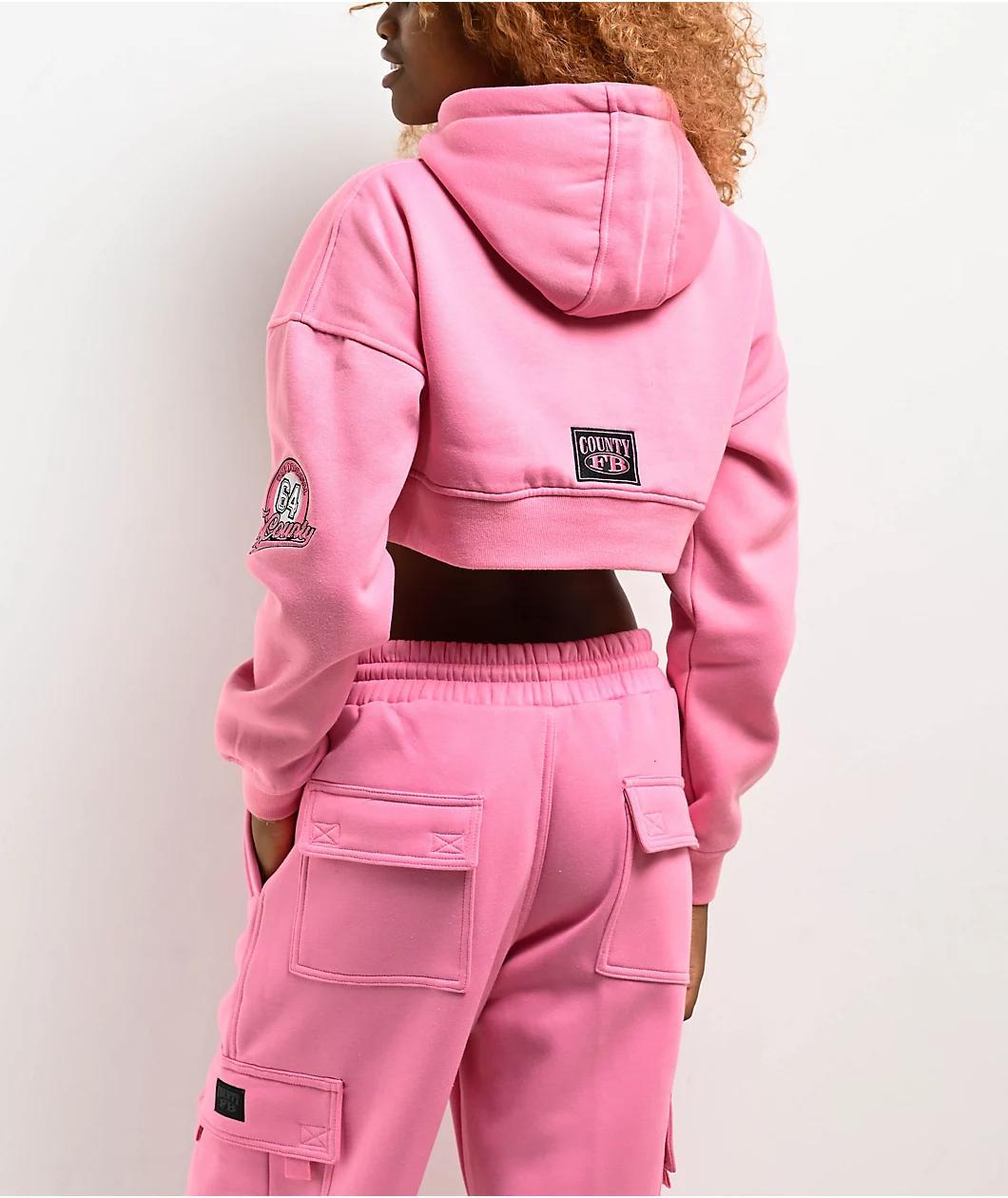 FB County Old School Pink Crop Hoodie Product Image
