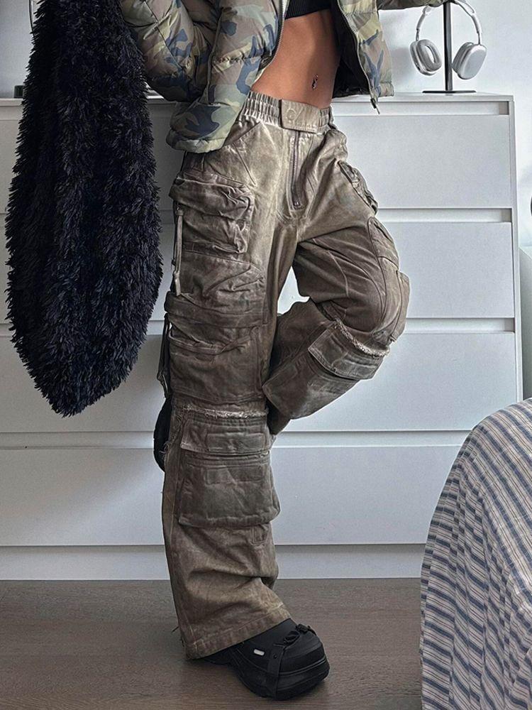 Low Rise Washed Bootcut Cargo Jeans Product Image