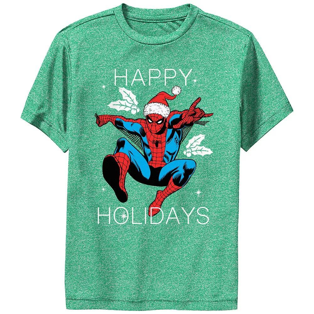 Boys Spider-Man Happy Holidays Performance Graphic Tee, Boy's, Size: Large, Kelly Grey Product Image