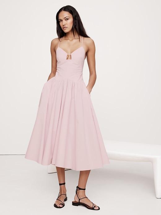 Stretch-Cotton Poplin Long Midi Dress Product Image