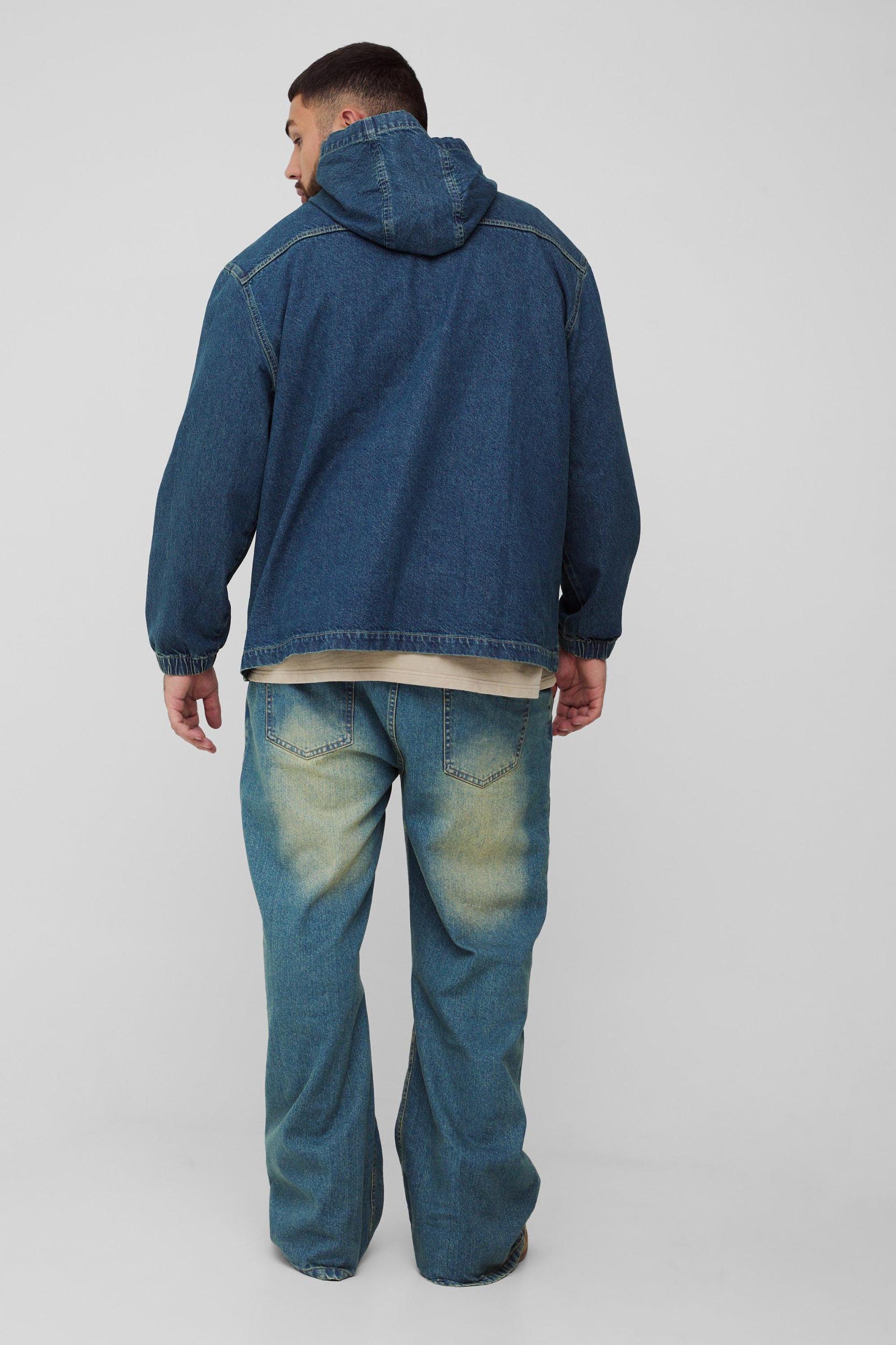 Plus Extended Drawcord Denim Hoodie | boohooMAN USA Product Image