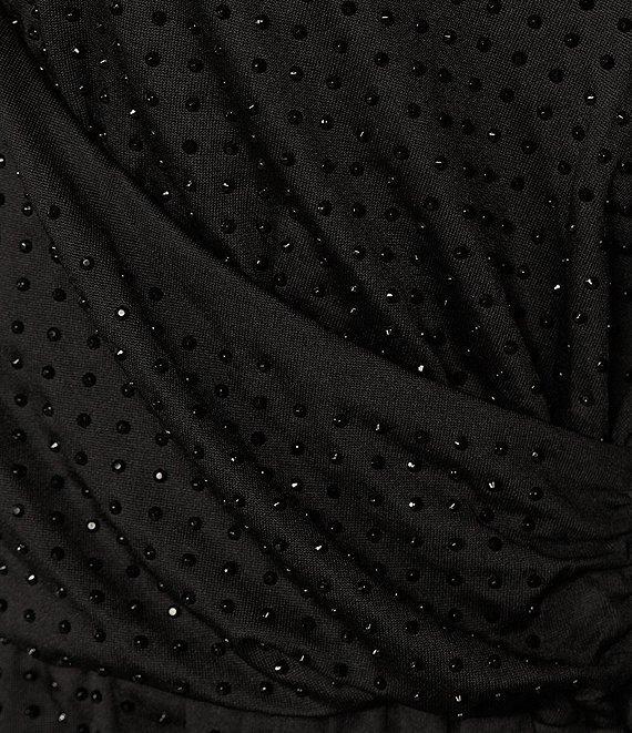 Gibson & Latimer Knit Studded Splice V Neck Long Sleeve Wrap Blouson Above the Knee Dress Product Image