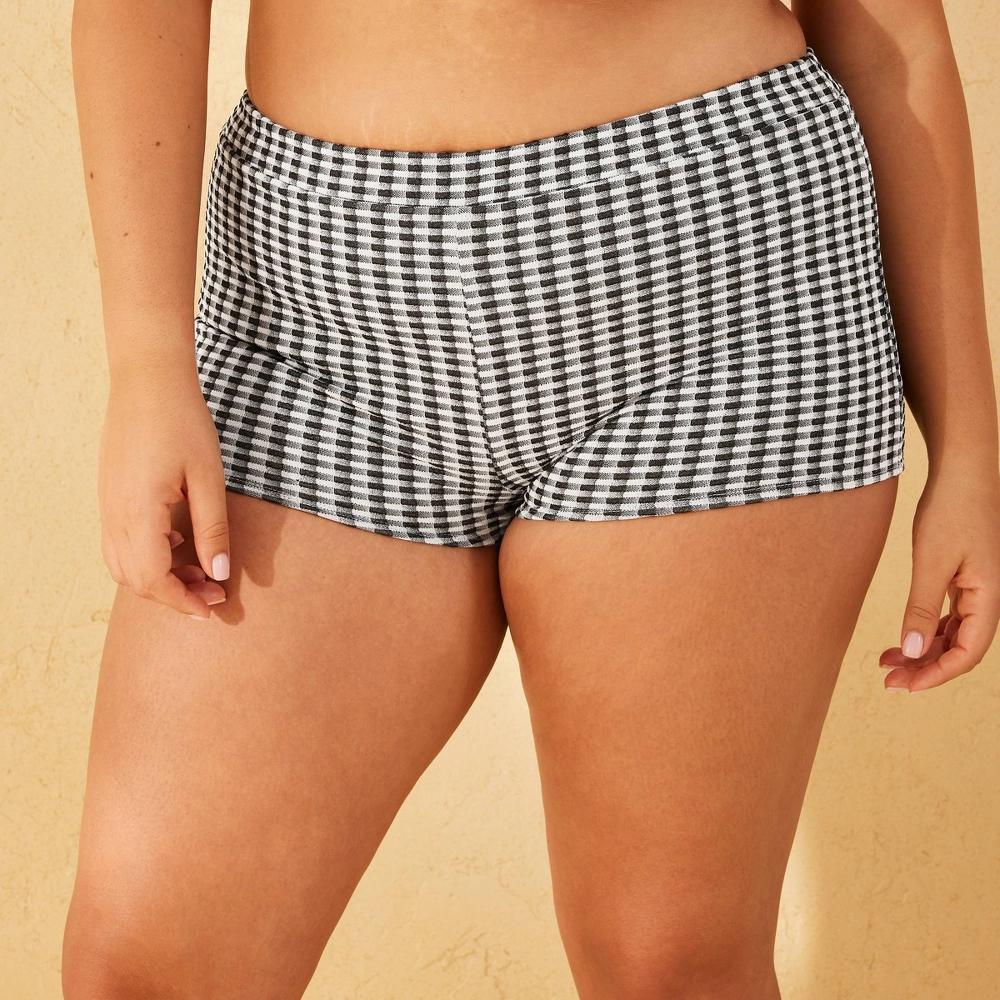 Womens Sparkle Gingham Texture High-Rise Shortie Swim Bottom - Wild Fable Black/White L: Nylon Blend, Elastic Leg Openings, Full Coverage Product Image