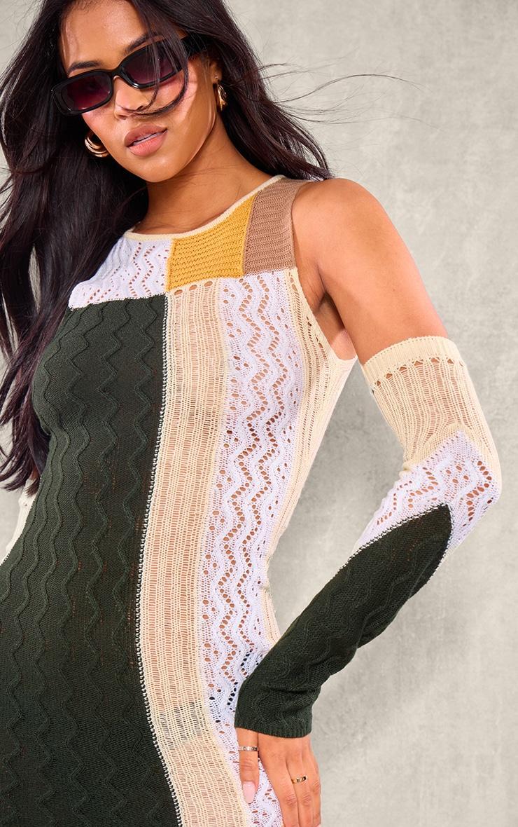  Tall Multi Green Knit Midi Dress With Matching Sleeves Product Image