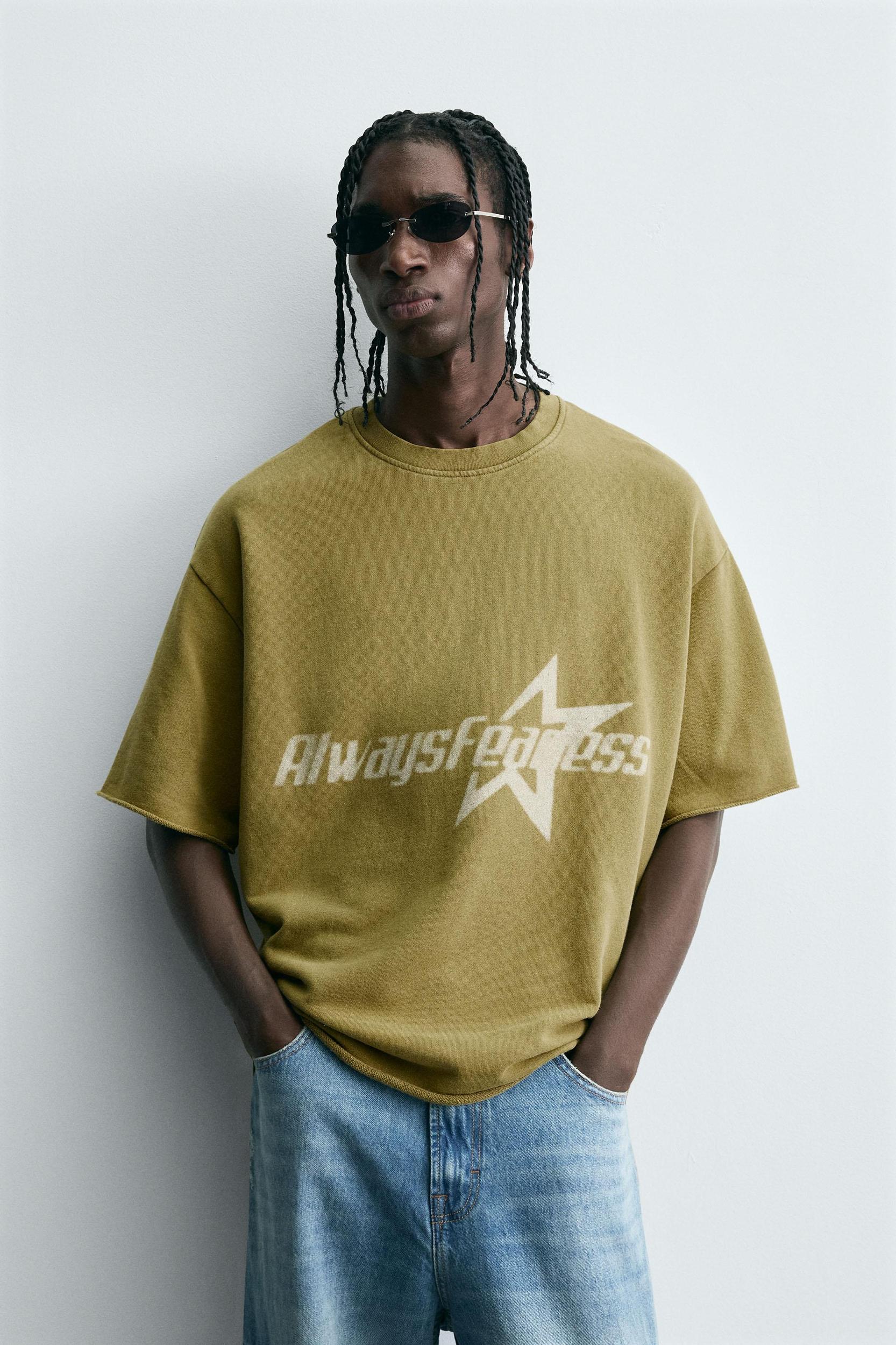 WASHED SWEATSHIRT WITH PRINTED TEXT Product Image