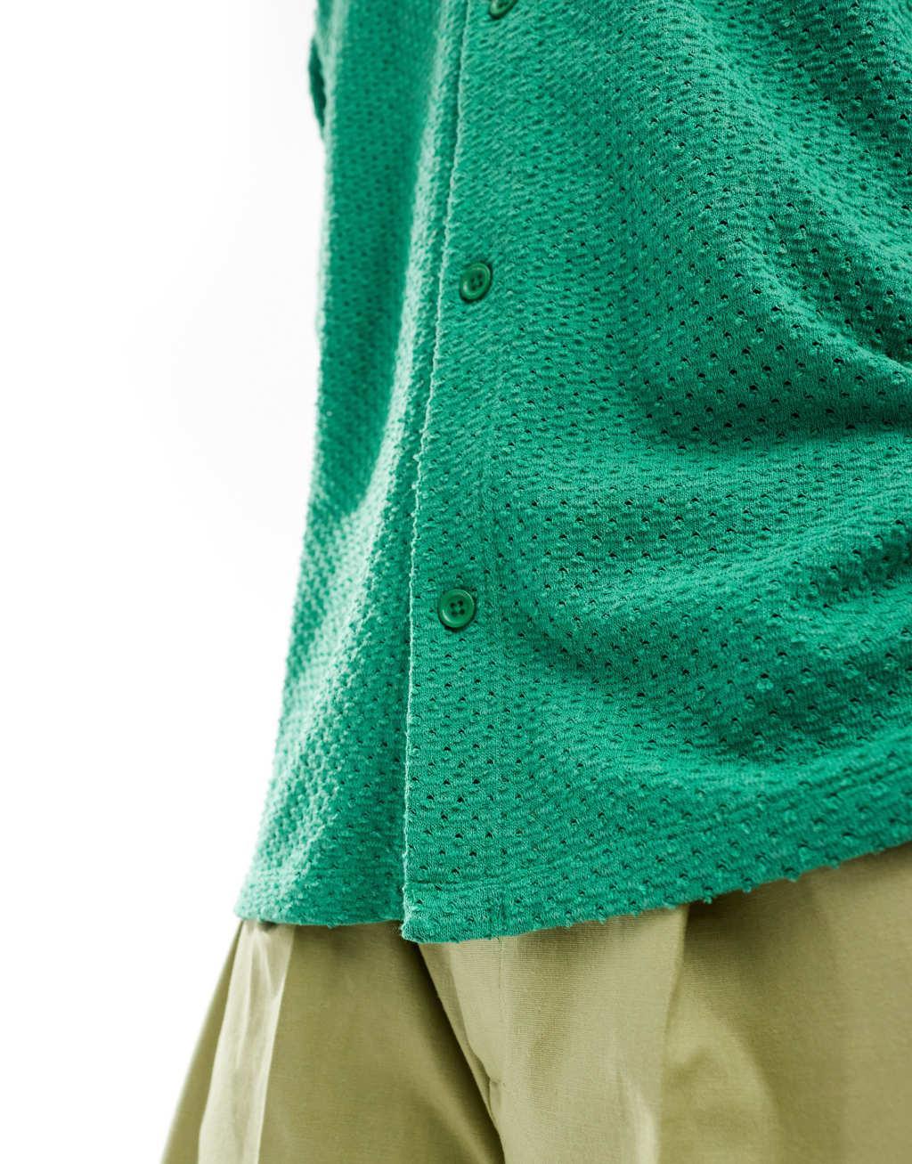 ASOS DESIGN relaxed baseball shirt in green texture Product Image