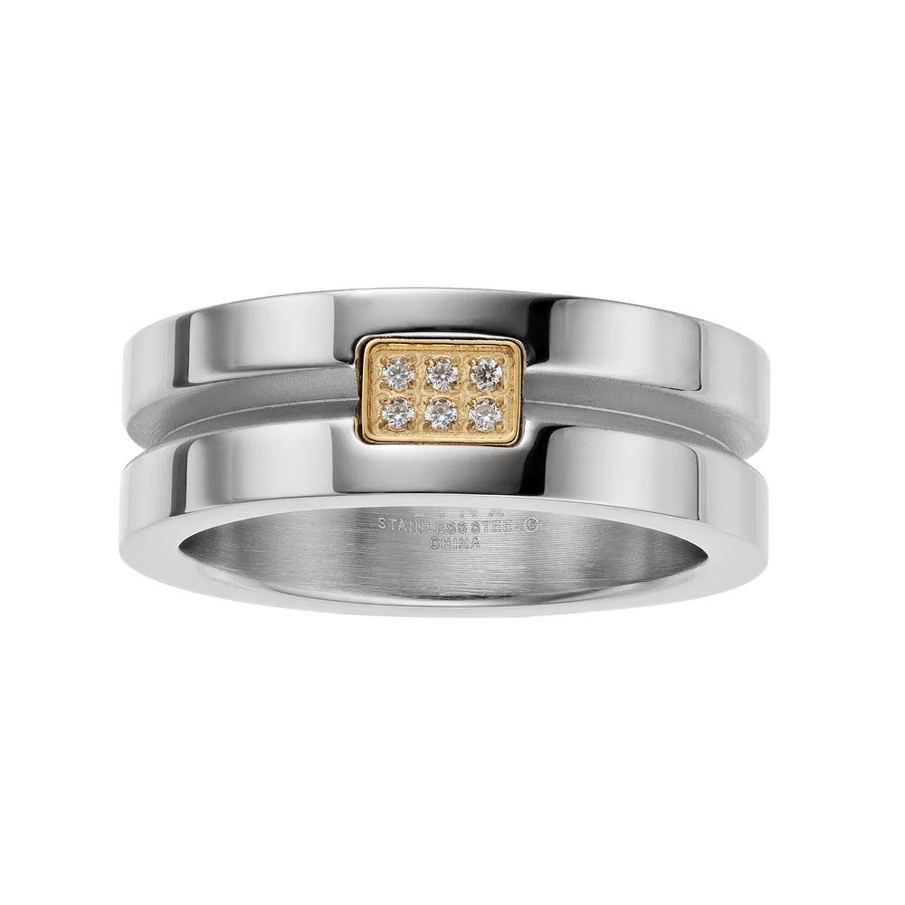 LYNX Men's Two Tone Stainless Steel Cubic Zirconia Channel Ring, Size: 8, Gold Tone Product Image