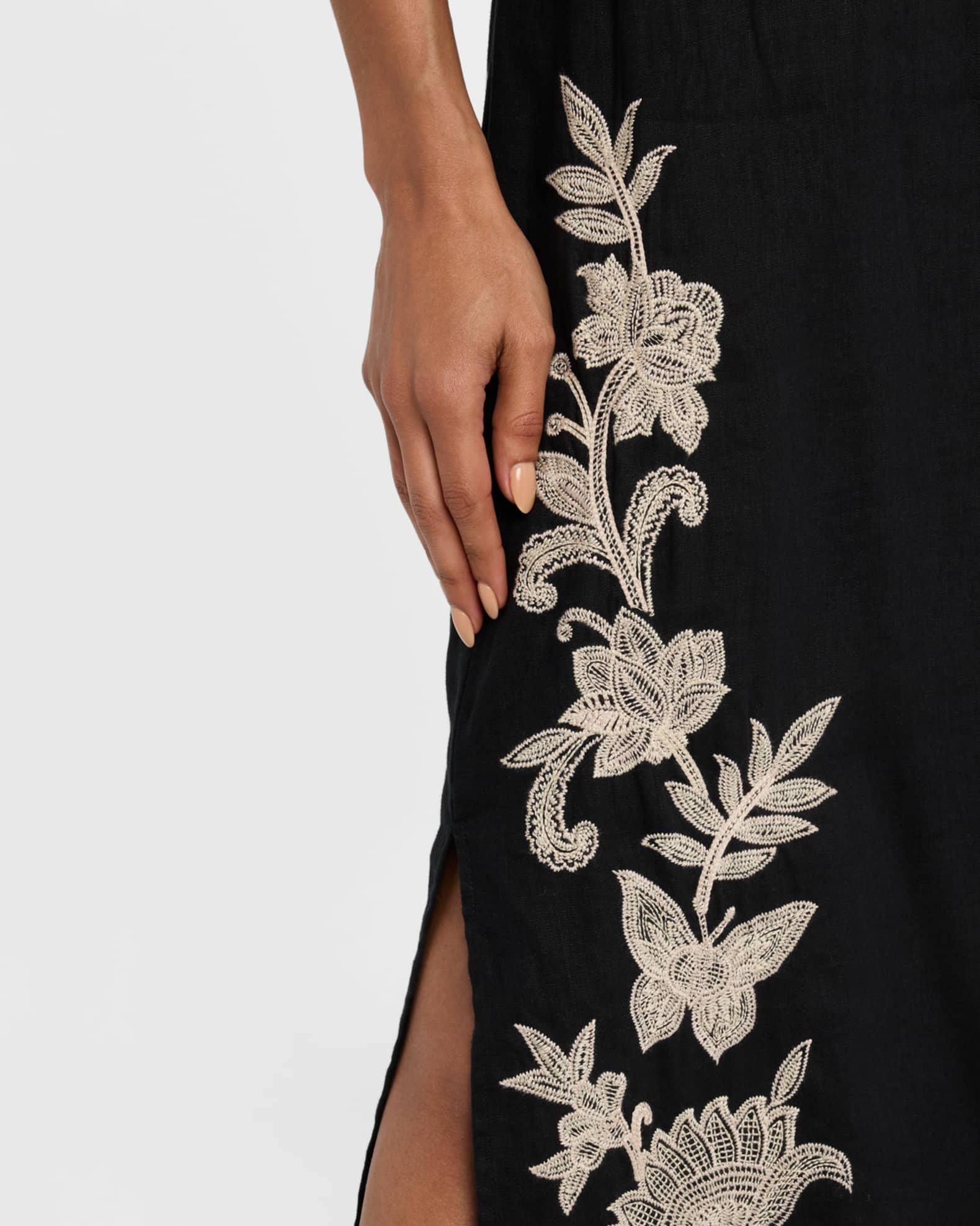 Orla Floral-Embroidered Linen Maxi Skirt Product Image