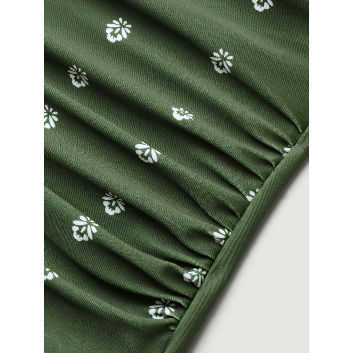 Plus Size Paisley Print Ruched One-Piece Swimsuit Women's Swimwear ArmyGreen Beach Gathered Curve Bathing Suits High stretch One Pieces BloomChic 14-16/1X Product Image
