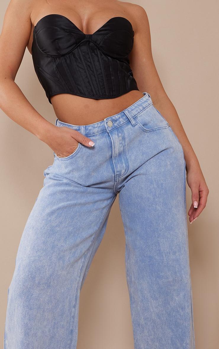 Washed Blue Wide Leg Low Rise Jeans Product Image