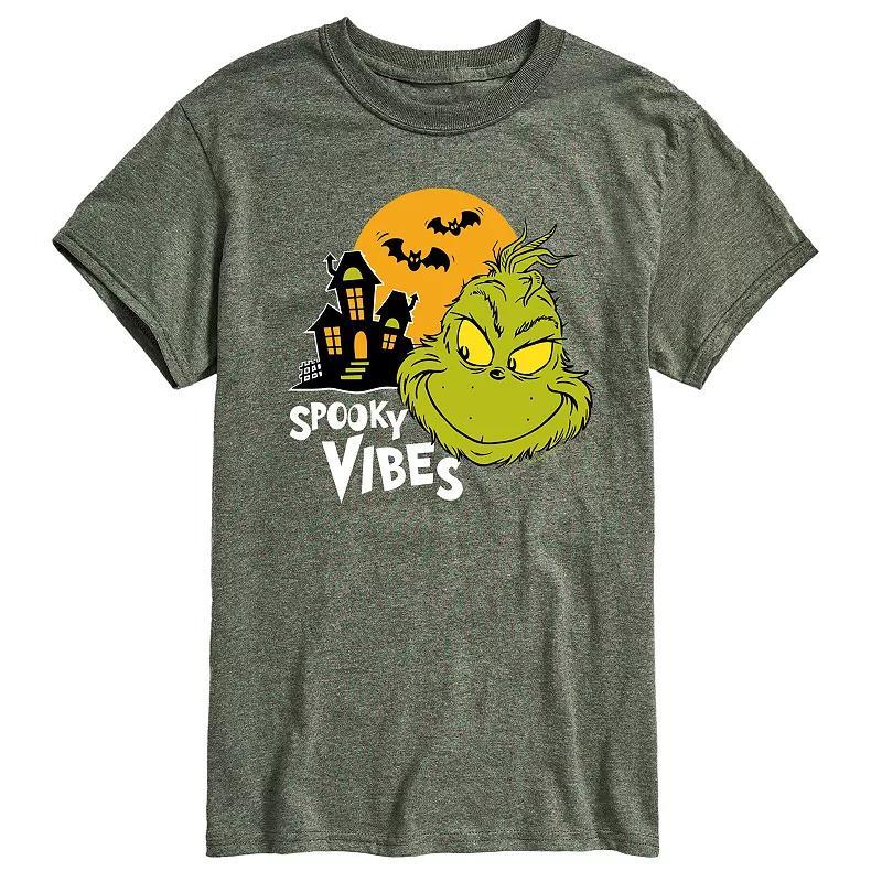 Mens Dr. Seuss Grinch Spooky Vibes Graphic Tee Grey Green Product Image