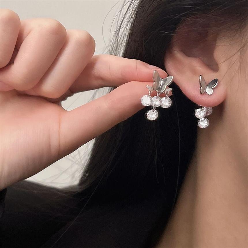 Butterfly Rhinestone Dangle Earrings Product Image