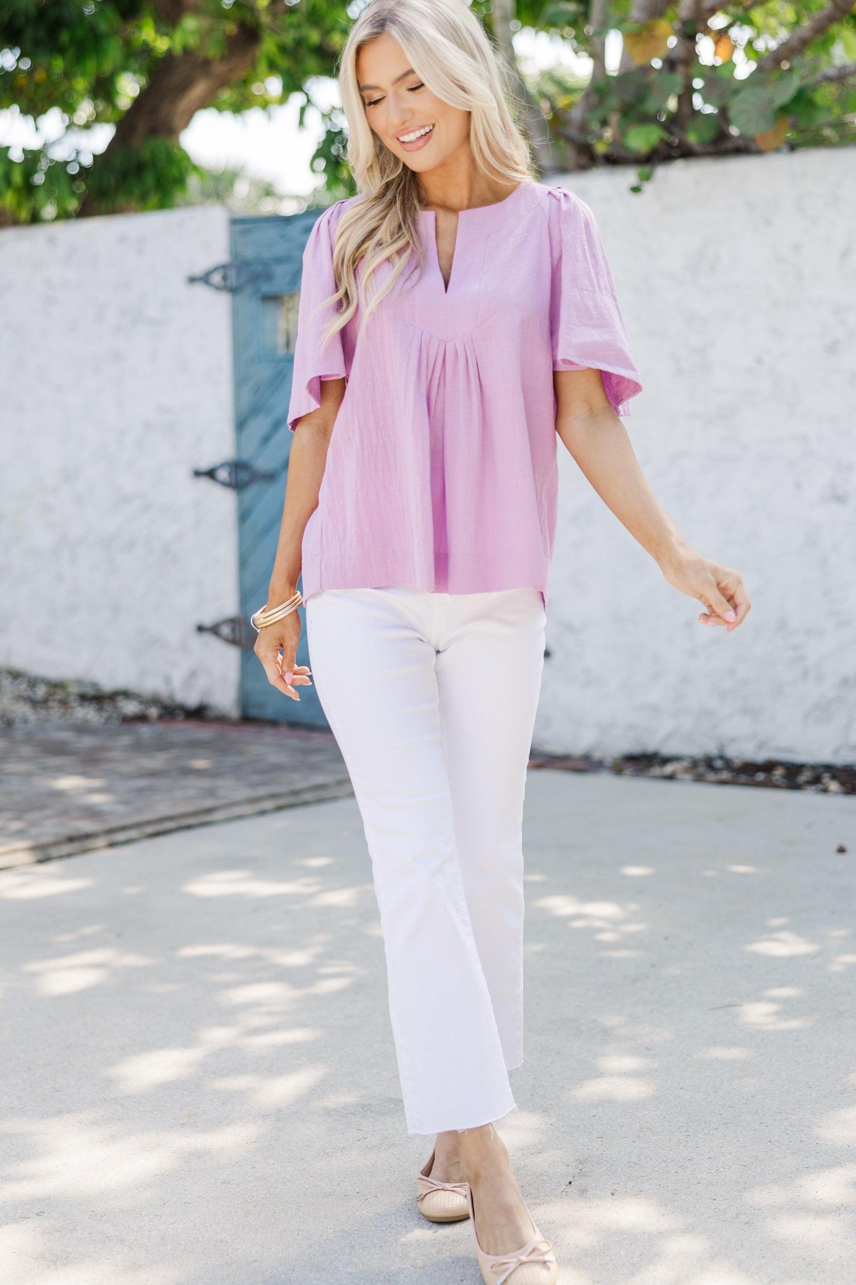 Just A Theory Lavender Purple Cotton Blouse Female Product Image