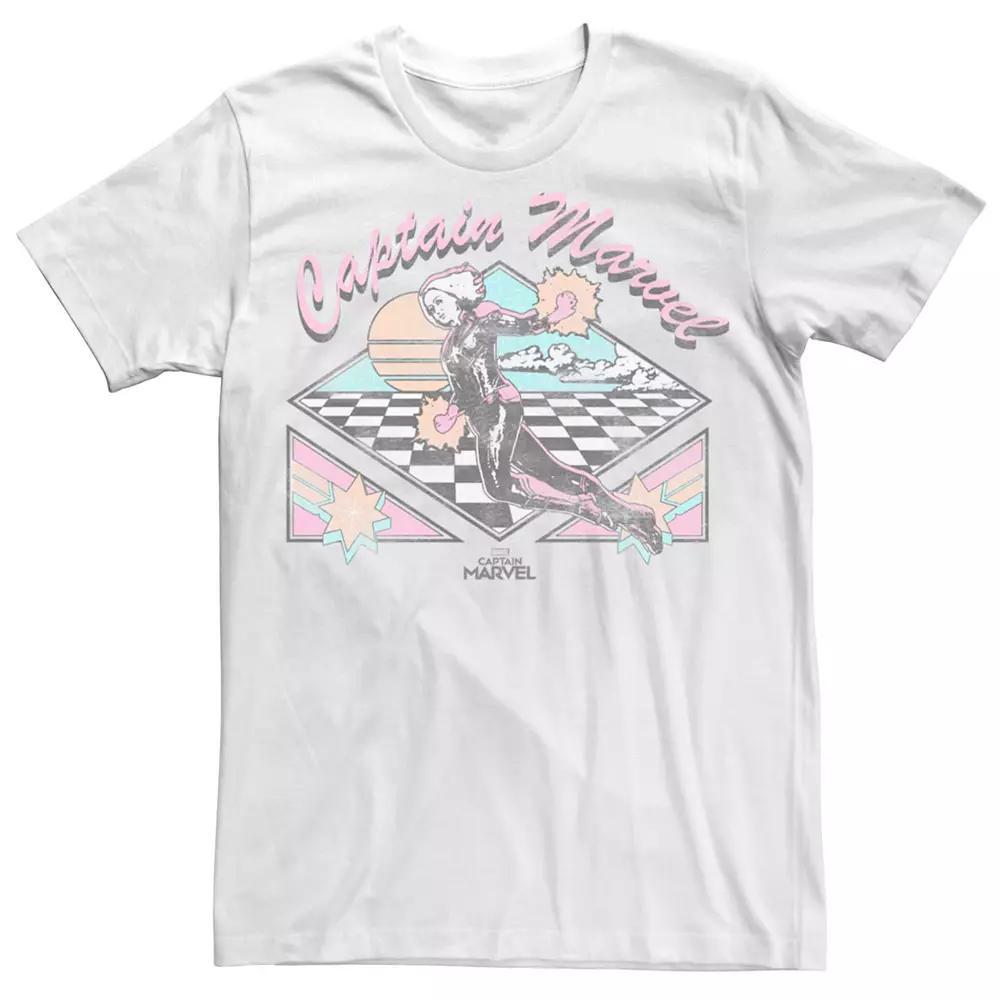 Men's Marvel's Captain Marvel Retro Checkers Flying Tee, Size: 3XL, White Product Image