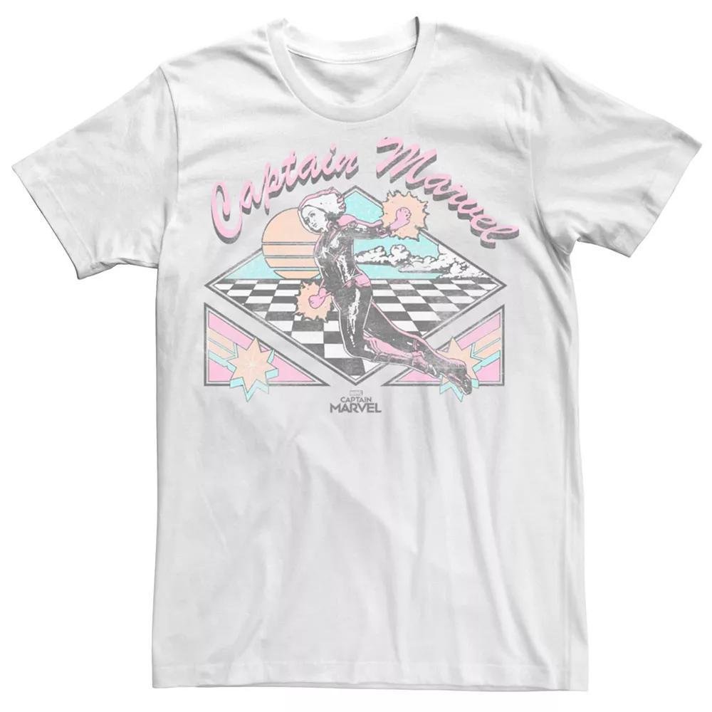 Men's Marvel's Captain Marvel Retro Checkers Flying Tee, Size: 3XL, White Product Image