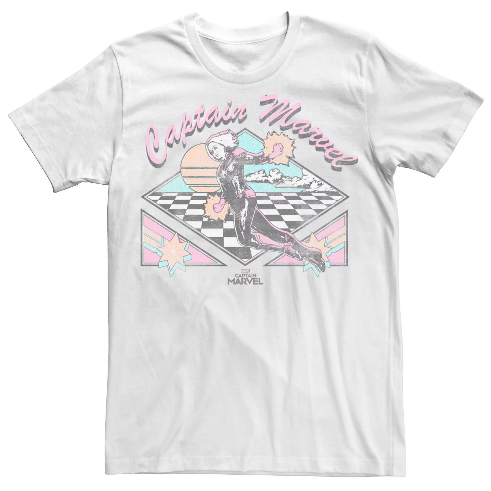 Men's Marvel's Captain Marvel Retro Checkers Flying Tee, Size: 3XL, White Product Image
