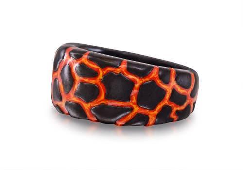 LuvMyJewelry Earth Fire Textured Silver & Enamel Band Men Ring in Dark Grey at Nordstrom, Size 9 Product Image