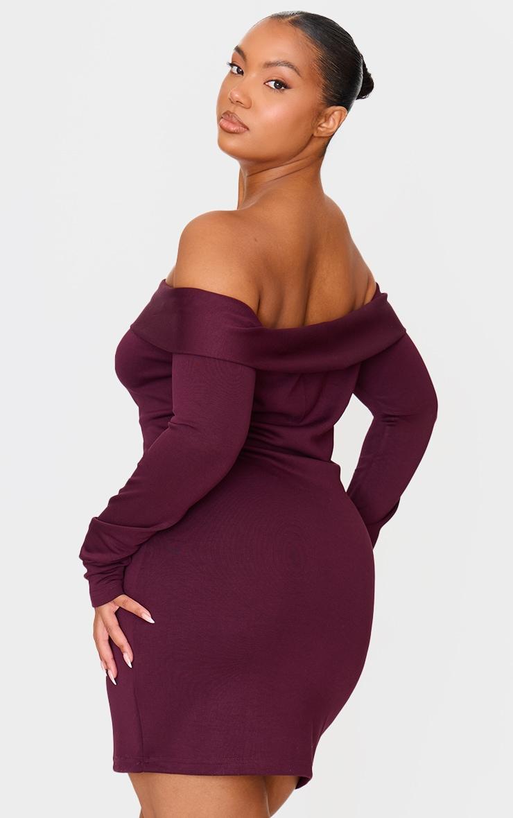 Plus Burgundy Premium Contour Bardot Bodycon Dress Product Image