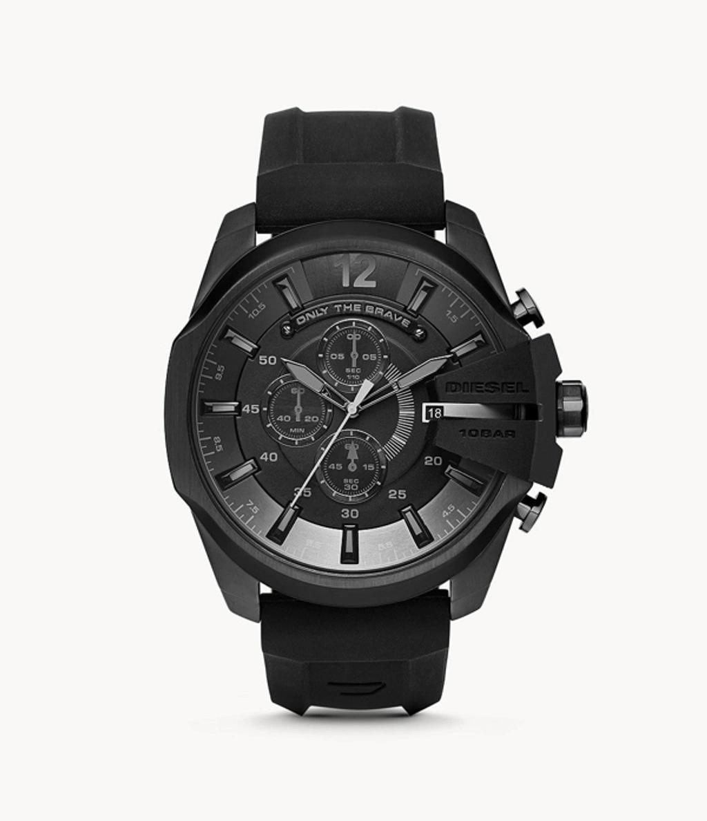 DIESEL Men's Chronograph Mega Chief Black Silicone Strap Watch 51x59mm Dz4378 Product Image