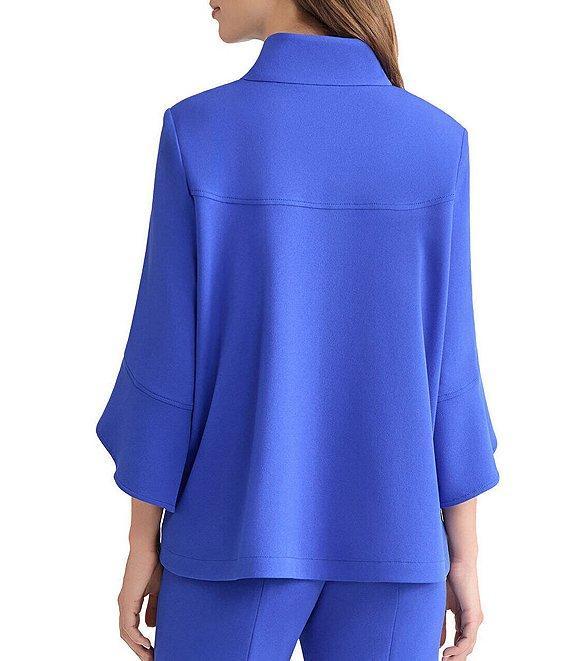 Ming Wang Deco Crepe Winged Collar Bell Sleeve Button Front Jacket Product Image