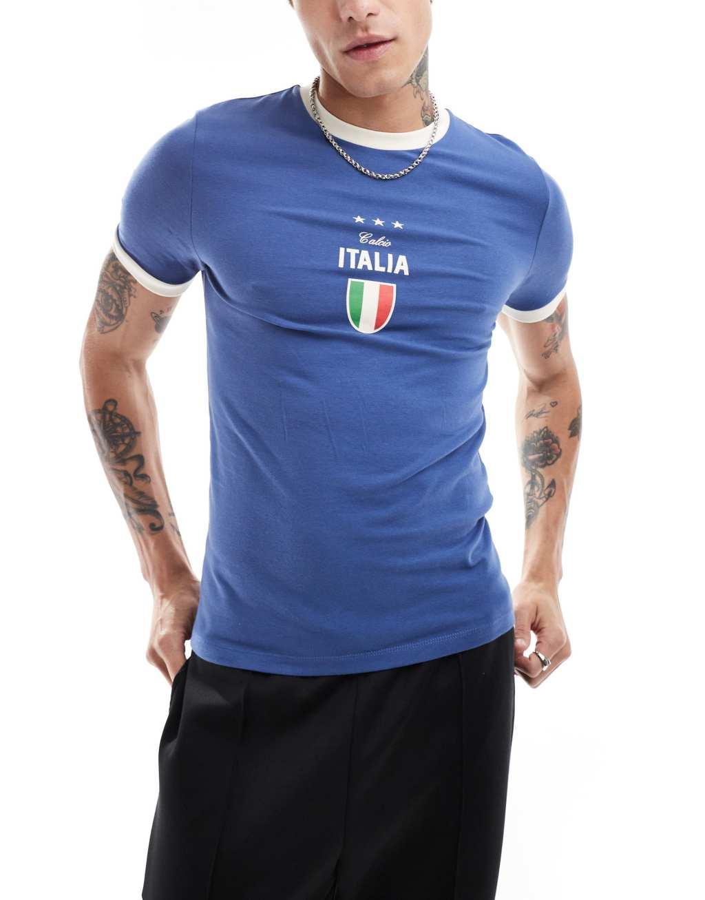 ASOS DESIGN muscle fit football T-shirt with Italia print Product Image