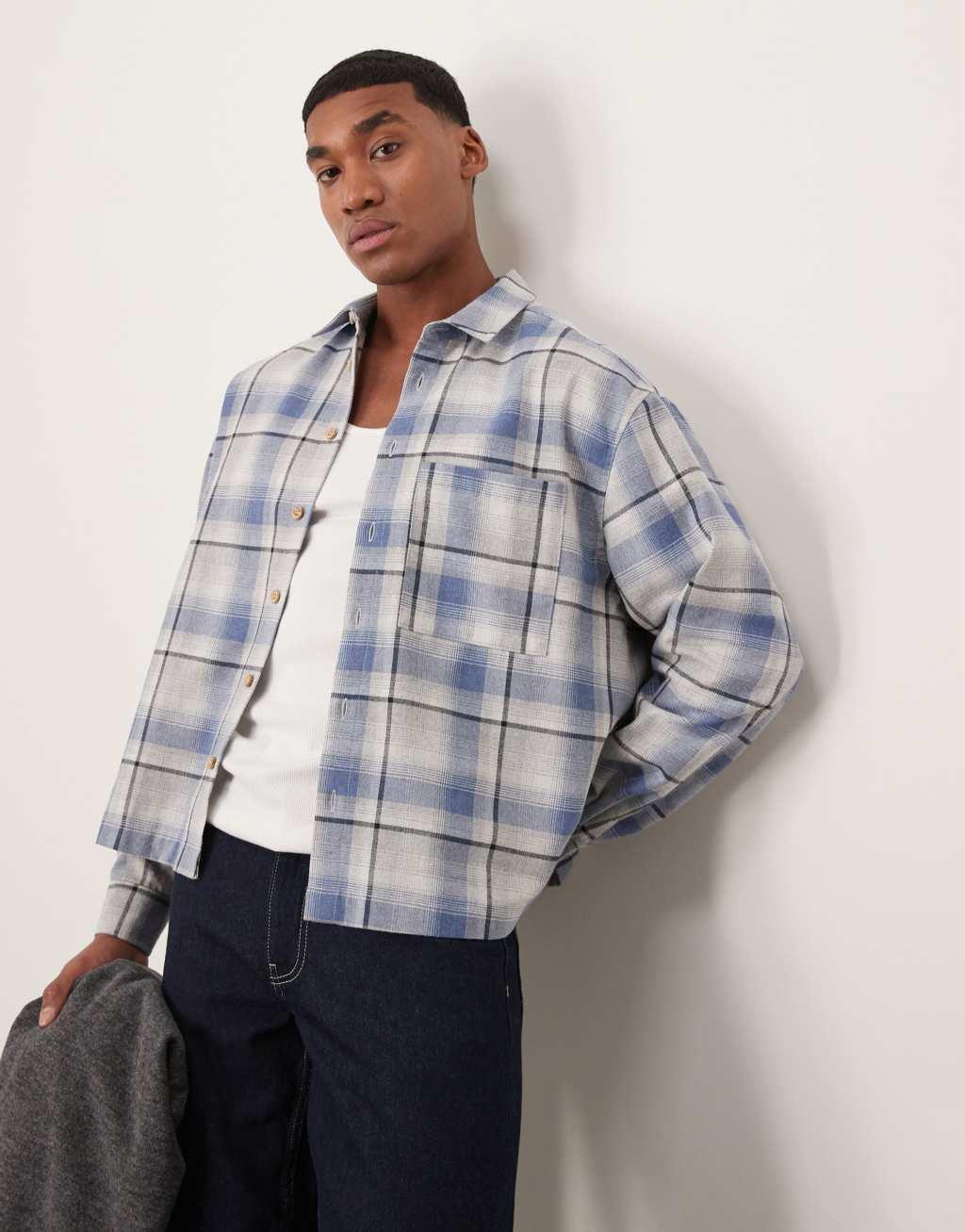 ASOS DESIGN oversized boxy shirt in blue check Product Image