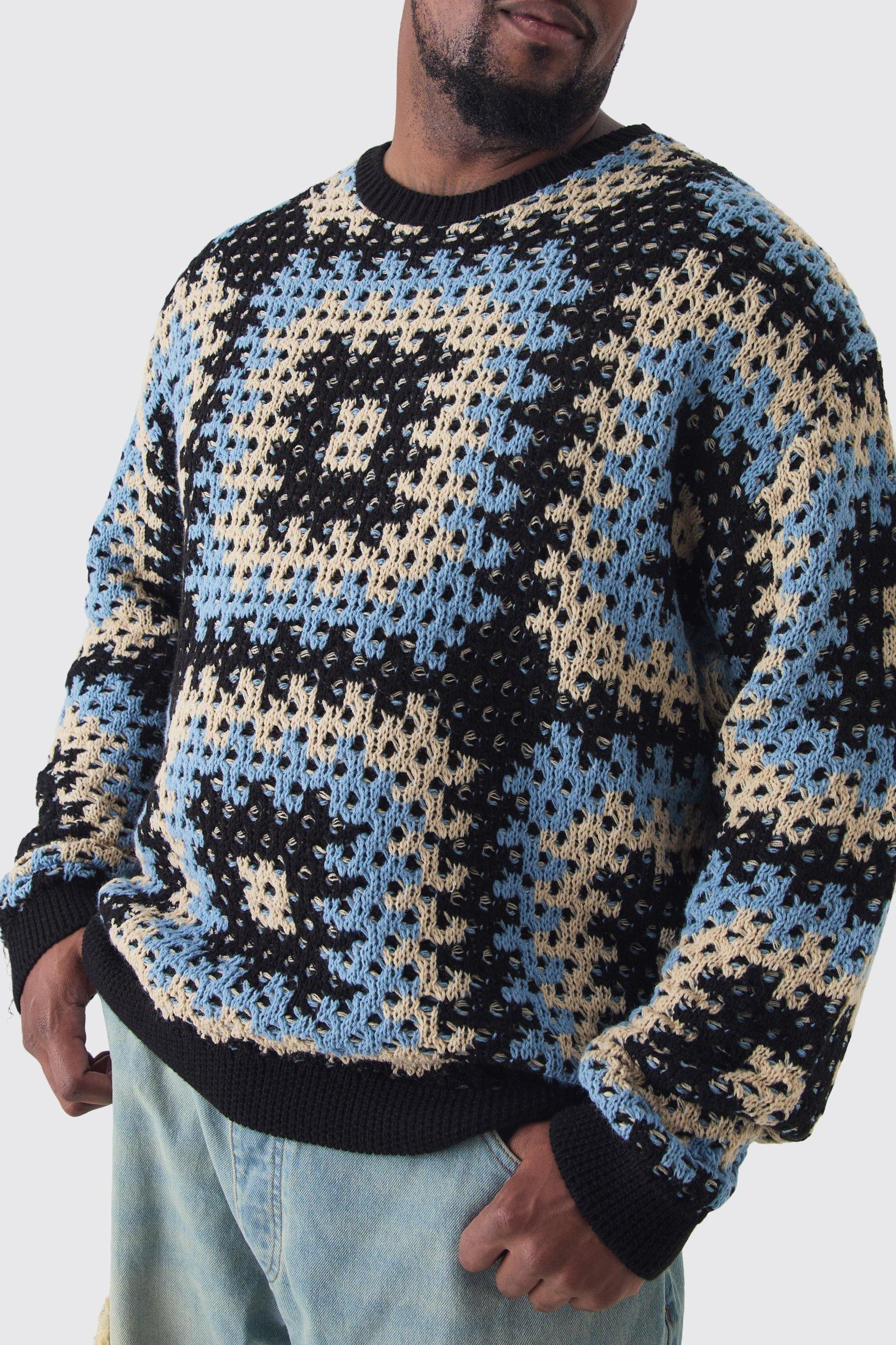 Plus Oversized Crochet Sweat | boohooMAN USA Product Image