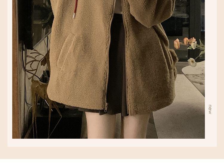 Plaid Drawstring Fleece Zip Jacket Product Image