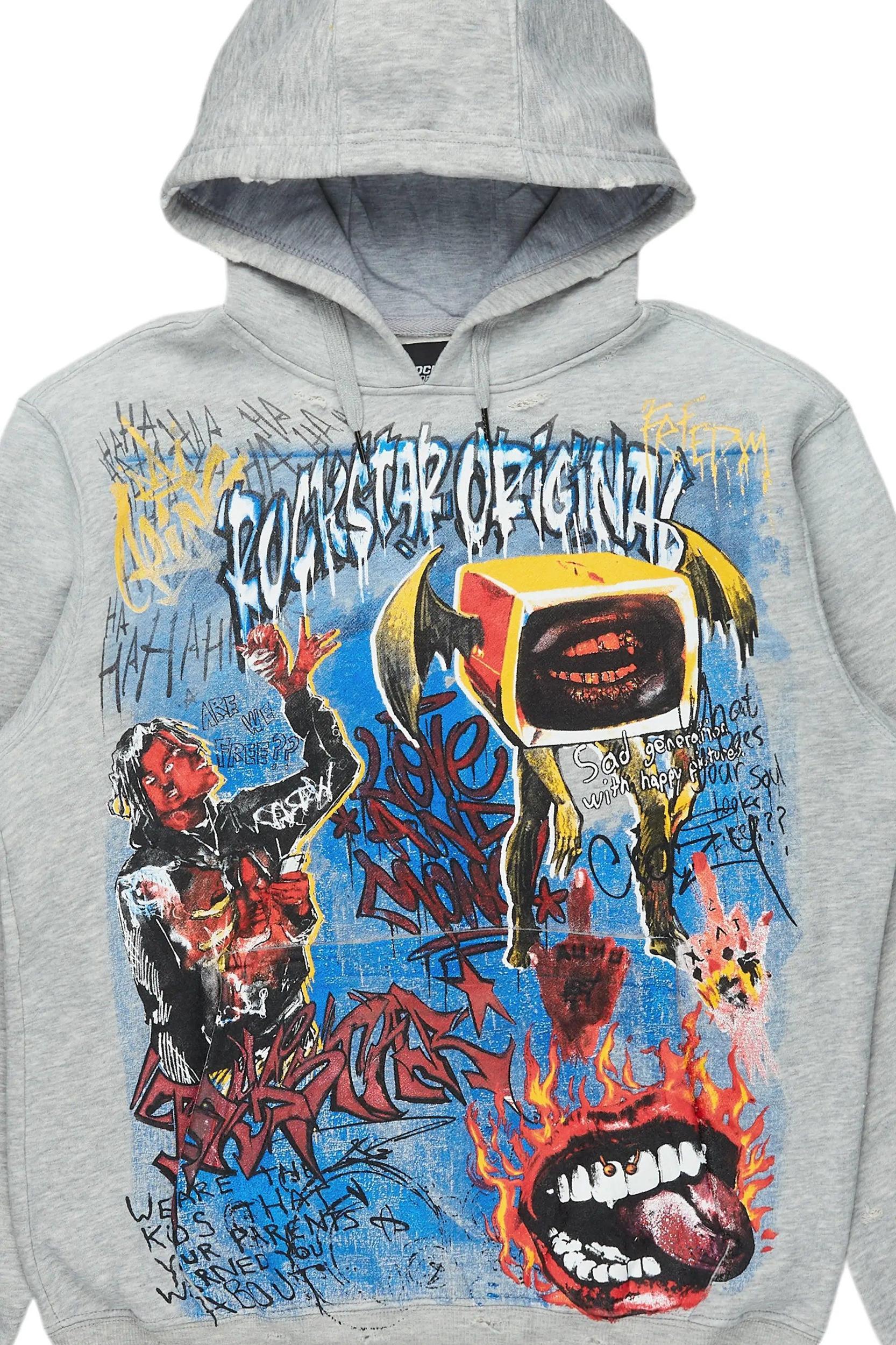 Yooz Heather Grey Graphic Hoodie Male Product Image