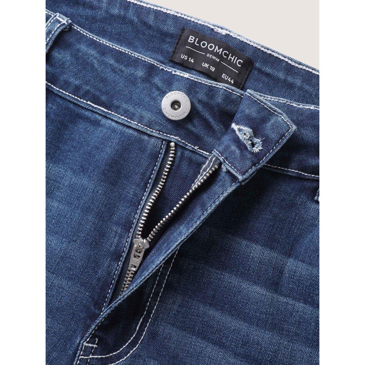 Plus Size Stretchy Booty-Lifting Skinny-Fit Jeans Women Midblue High stretch Slanted pocket Jeans BloomChic 10/M Product Image
