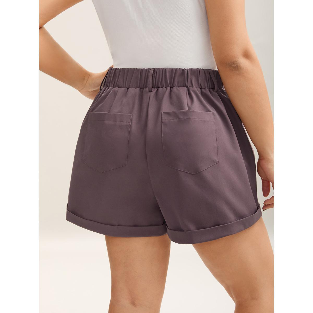 Plus Size Rolled Hem Straight-Fit Shorts Women Mauve Casual Roll Hem Straight Leg Everyday-Casual Shorts BloomChic 18-20/2X Product Image