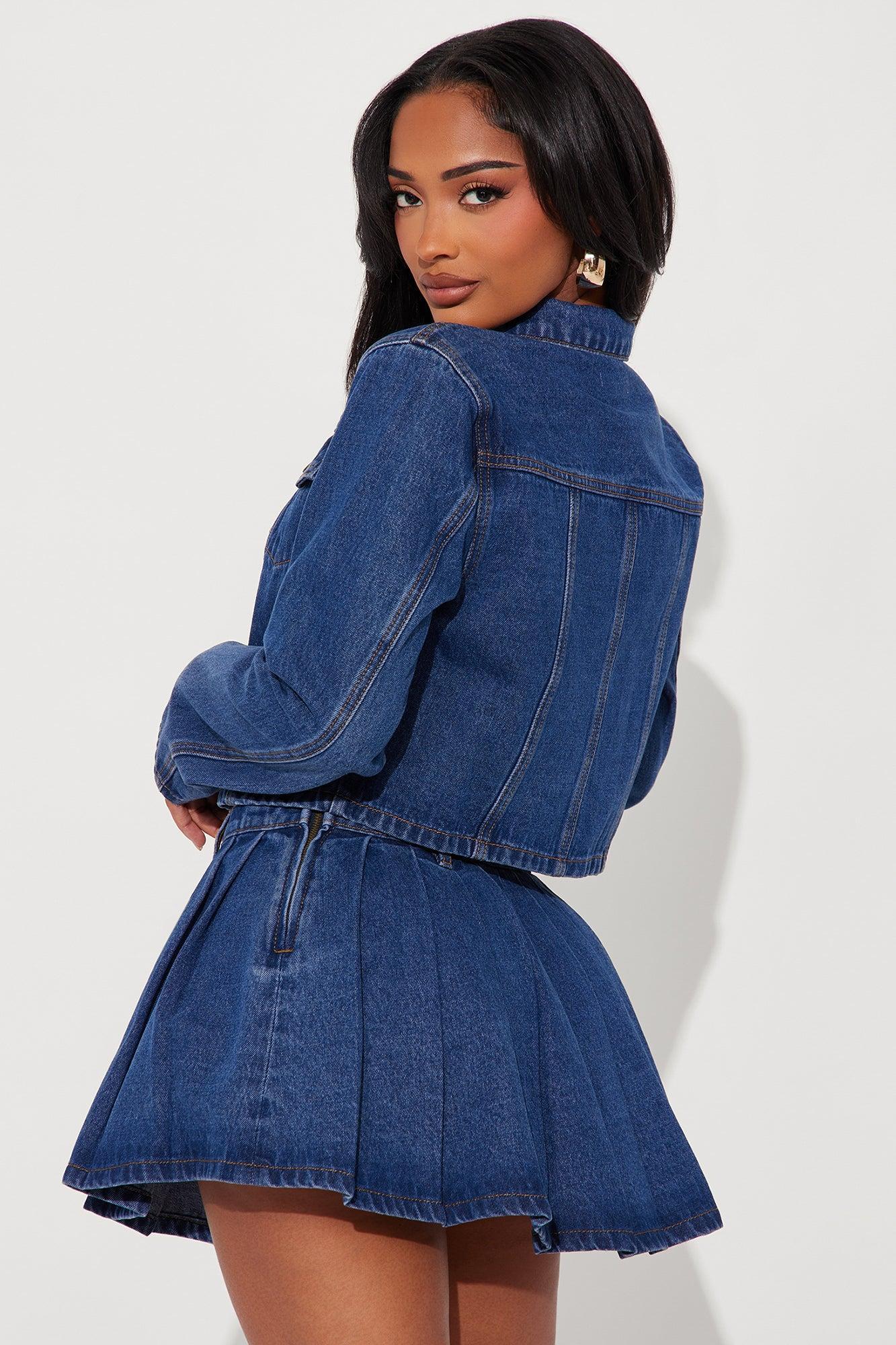 Becca Denim Pleated Skirt Set - Medium Wash Product Image