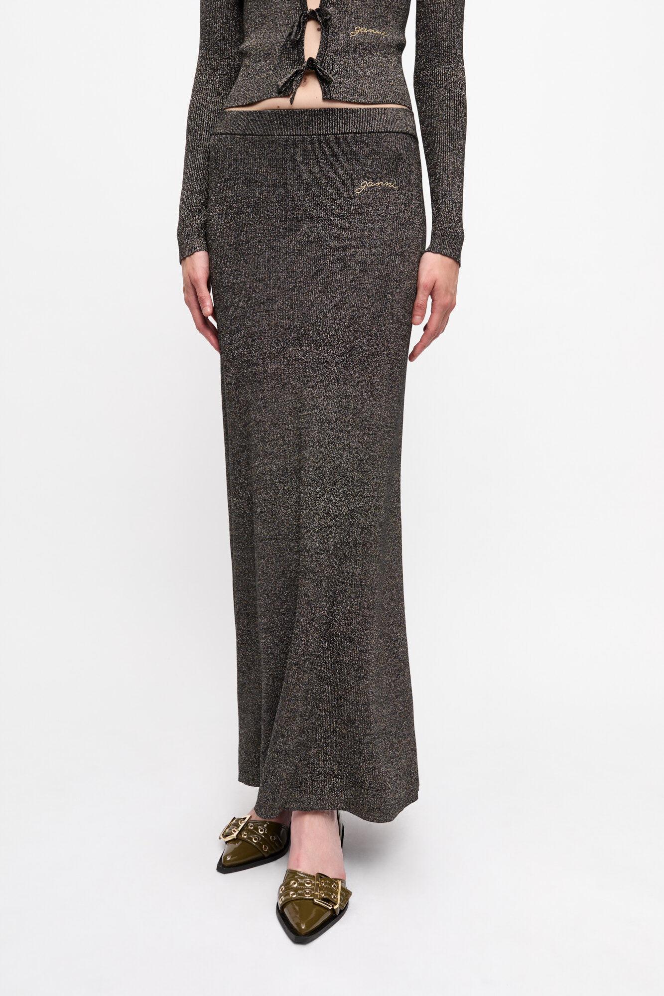 Black and Gold Sparkle Rib Maxi Skirt Product Image