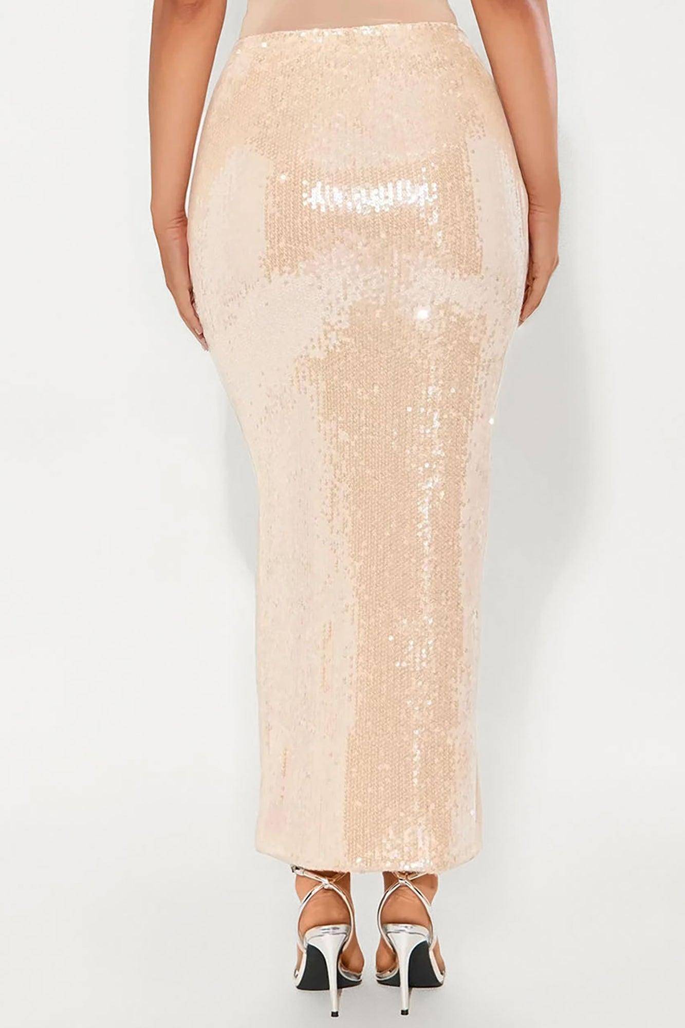 Lila Sequin Maxi Skirt - Champagne Product Image