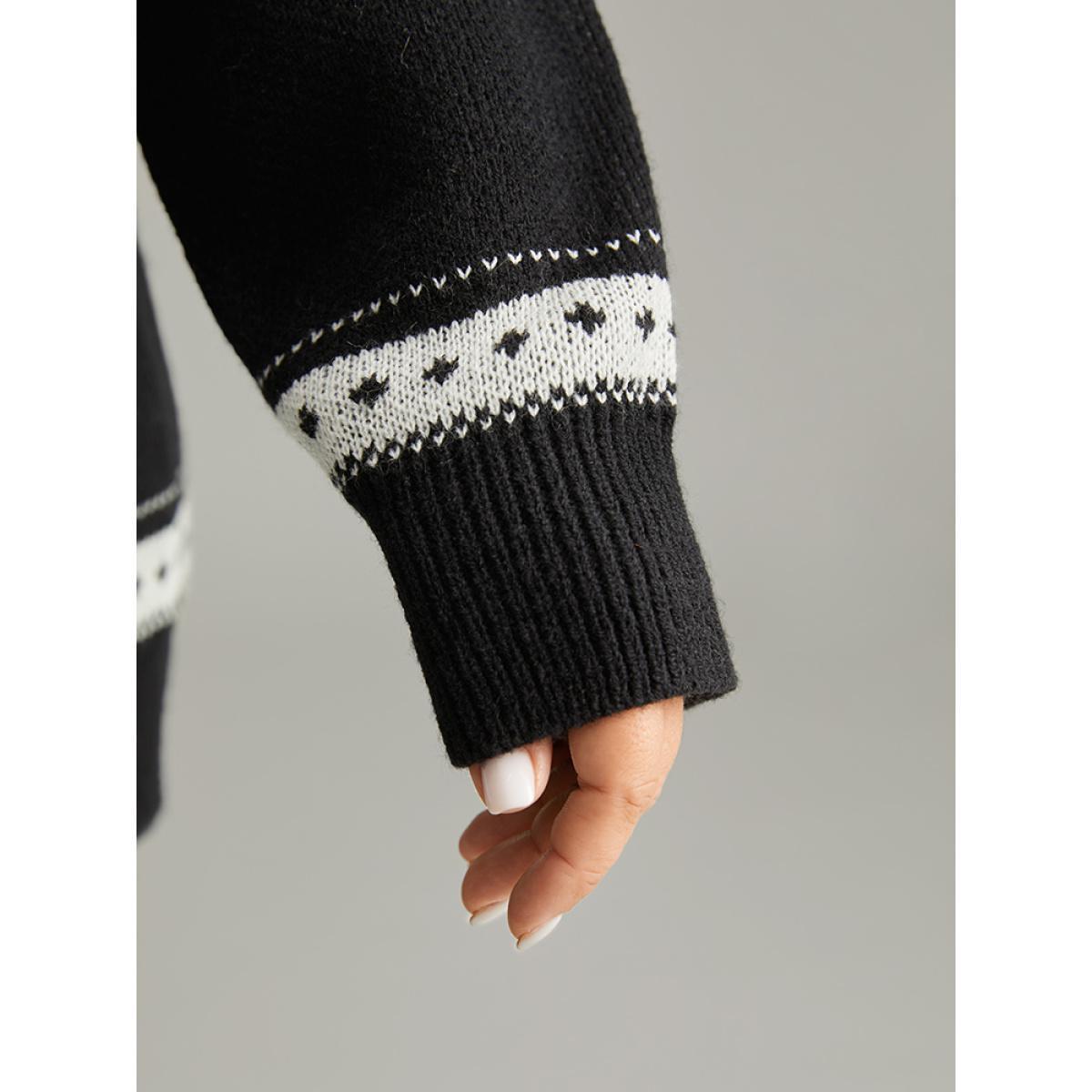 Plus Size Geometric Contrast Button Through Cardigan Black Women Casual Loose Long Sleeve Dailywear Cardigans BloomChic 18-20/2X Product Image