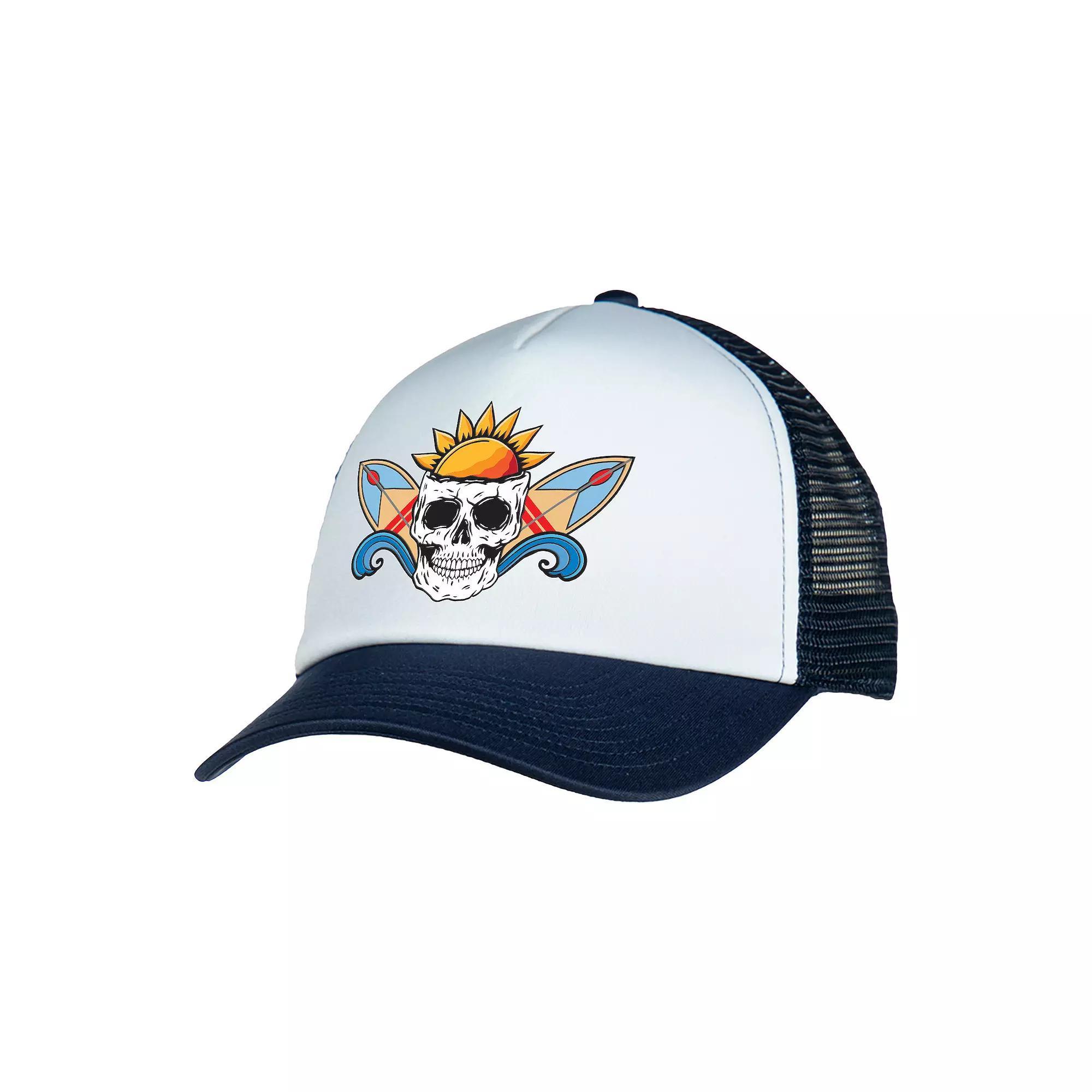 Men's Colosseum Skull Surf Print Foam Adjustable Trucker Hat, Blue Surf Product Image