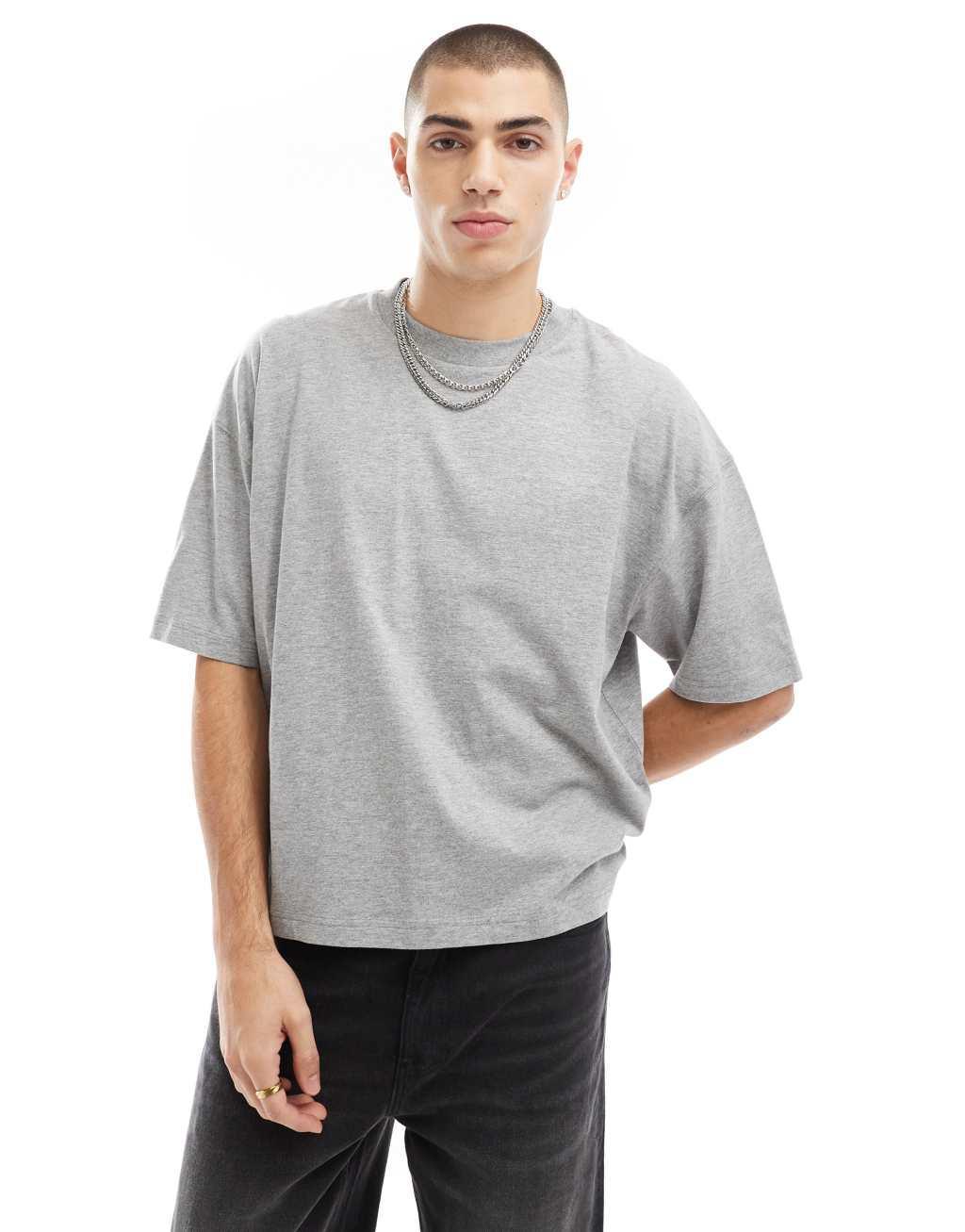 ASOS DESIGN boxy oversized T-shirt with workwear back print in gray heather Product Image